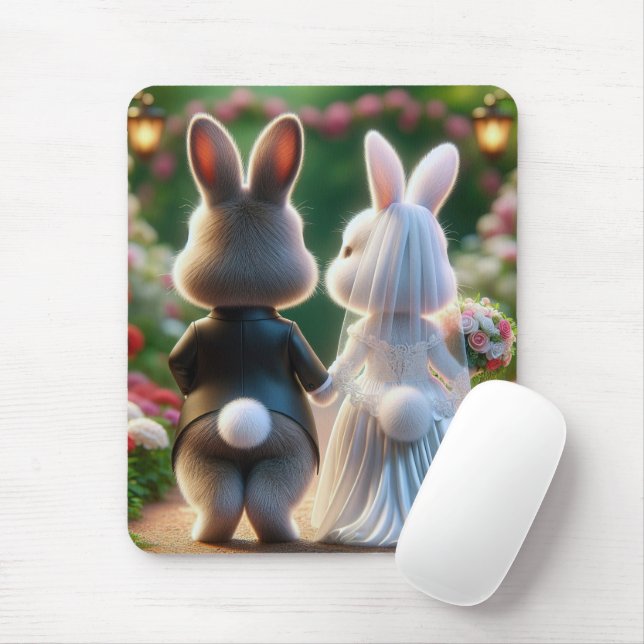 Bunny Wedding Mouse Pad (With Mouse)