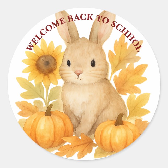 Bunny Welcome Back To School Classic Round Sticker (Front)