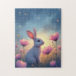 Bunny Whimsical wild flowers Jigsaw Puzzle