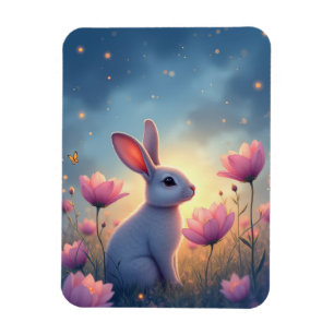 Bunny Whimsical wild flowers Magnet