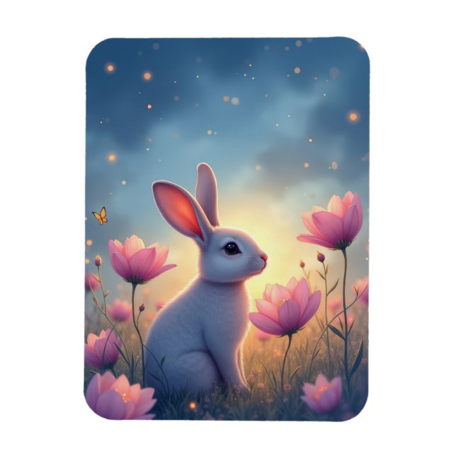 Bunny Whimsical wild flowers Magnet (Vertical)