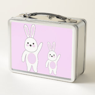 Bunny. White and pink. Metal Lunch Box