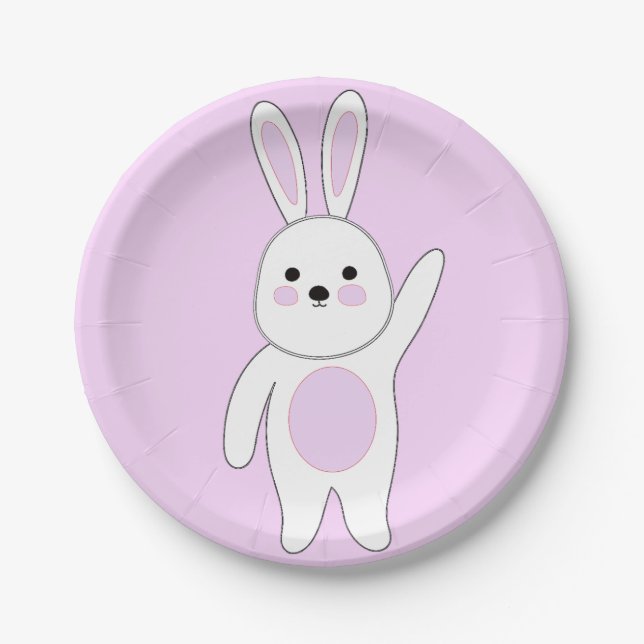 Bunny. White and pink Paper Plate (Front)