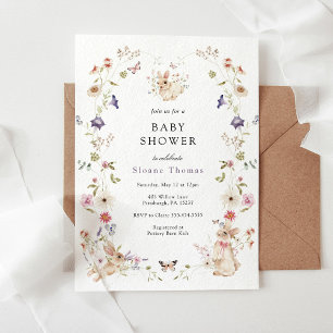 Bunny Wildflower Baby Shower Invitation