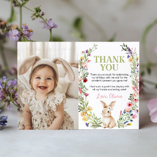 Bunny Wildflower Birthday Party Photo Thank You Card