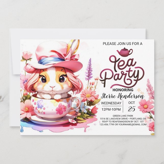 Bunny Wildflower Tea Party Baby Shower Invitation (Front)