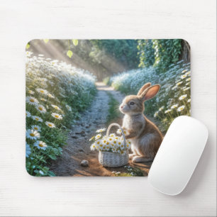 Bunny With a Basket of White Daisies Mouse Pad
