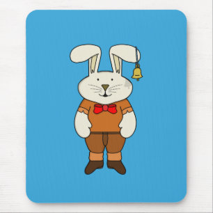 Bunny with a bell in his ear mouse pad