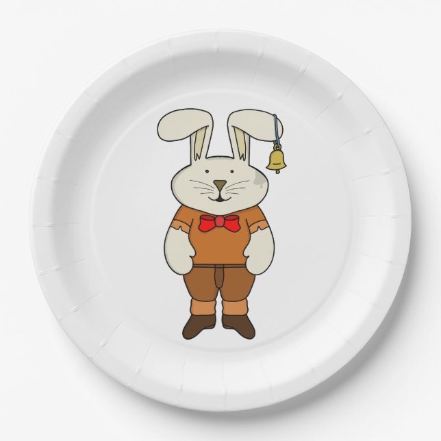 Bunny with a bell in his ear paper plate (Front)