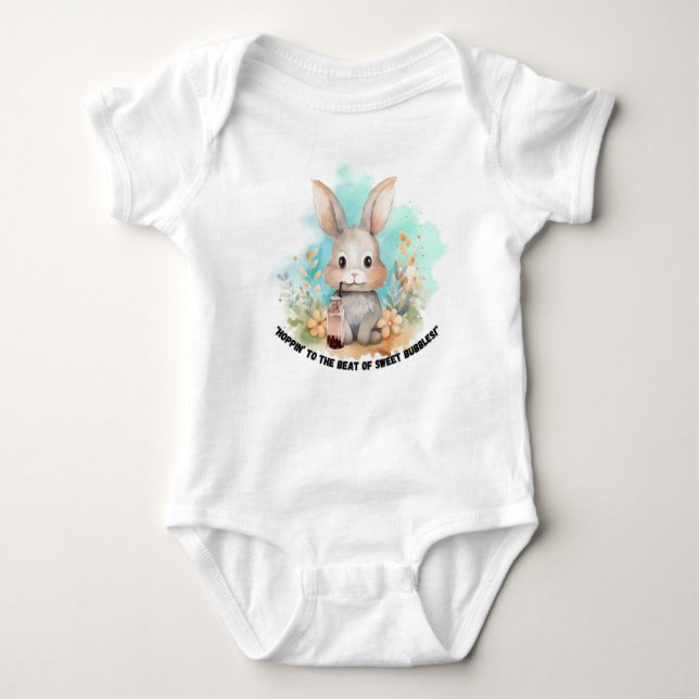 BUNNY WITH A BOBA TEA ,QUOTE  BABY BODYSUIT (Front)