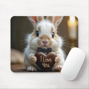 Bunny With a Chocolate Love Heart Mouse Pad