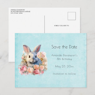 Bunny with a Garland of Roses Cute Announcement Postcard