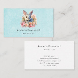 Bunny with a Garland of Roses Cute Business Card
