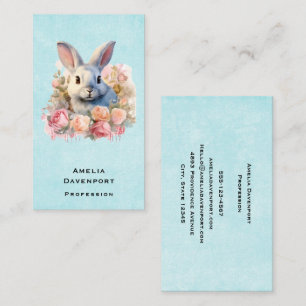 Bunny with a Garland of Roses Cute Business Card