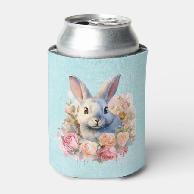 Bunny with a Garland of Roses Cute Can Cooler (Can Front)