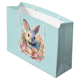 Bunny with a Garland of Roses Cute Large Gift Bag