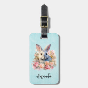 Bunny with a Garland of Roses Cute Luggage Tag