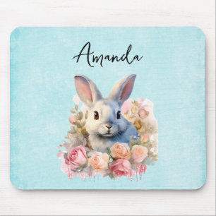Bunny with a Garland of Roses Cute Mouse Pad