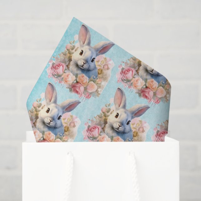 Bunny with a Garland of Roses Cute Pattern Tissue Paper (Gift Bag)