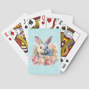 Bunny with a Garland of Roses Cute Playing Cards