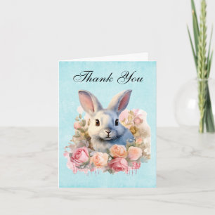 Bunny with a Garland of Roses Cute Thank You Card