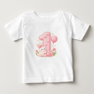 Bunny with Balloon One First Birthday Baby Shirt