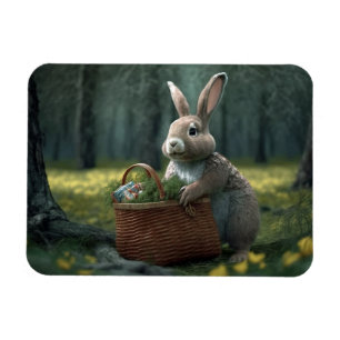 Bunny with Basket in the Woods Magnet