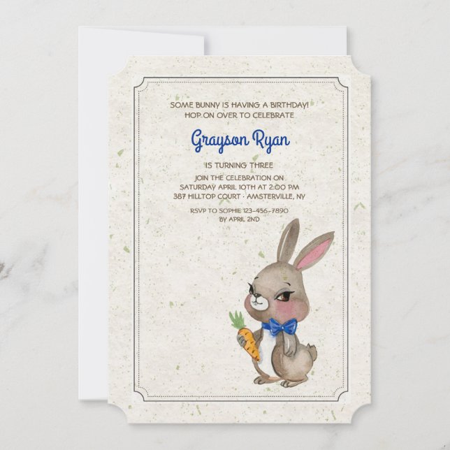 Bunny With Blue Bow Invitation (Front)
