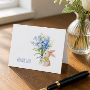 Bunny with Blue Floral Bouquet Thank You Note Card