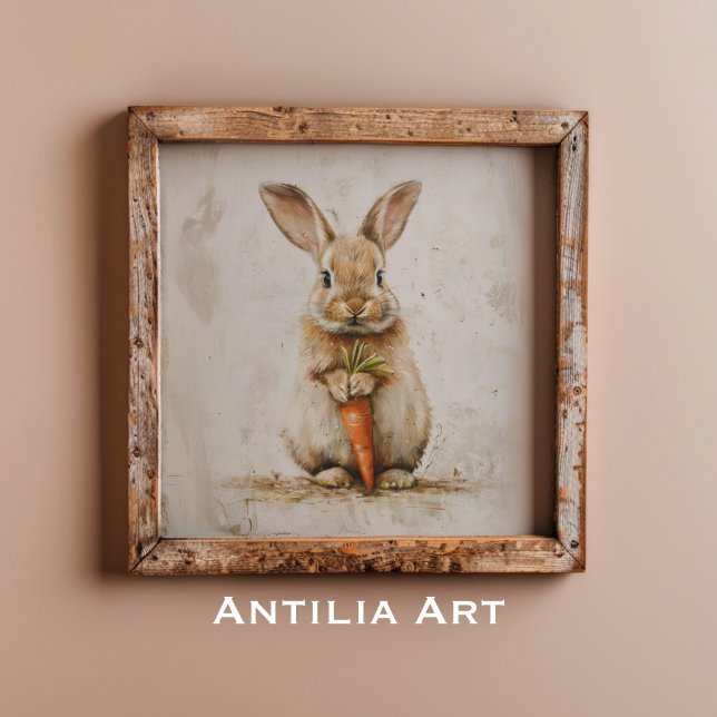 Bunny with Carrot Painting Whimsical Rabbit Art Poster (Creator Uploaded)