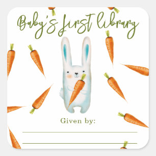 Bunny with carrots - baby's first library square sticker