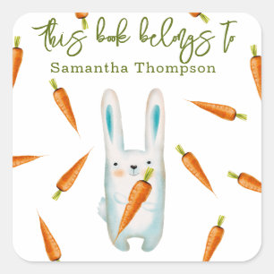 Bunny with carrots - this book belongs to square sticker