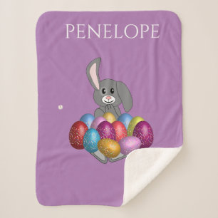Bunny with colored eggs sherpa blanket. sherpa blanket