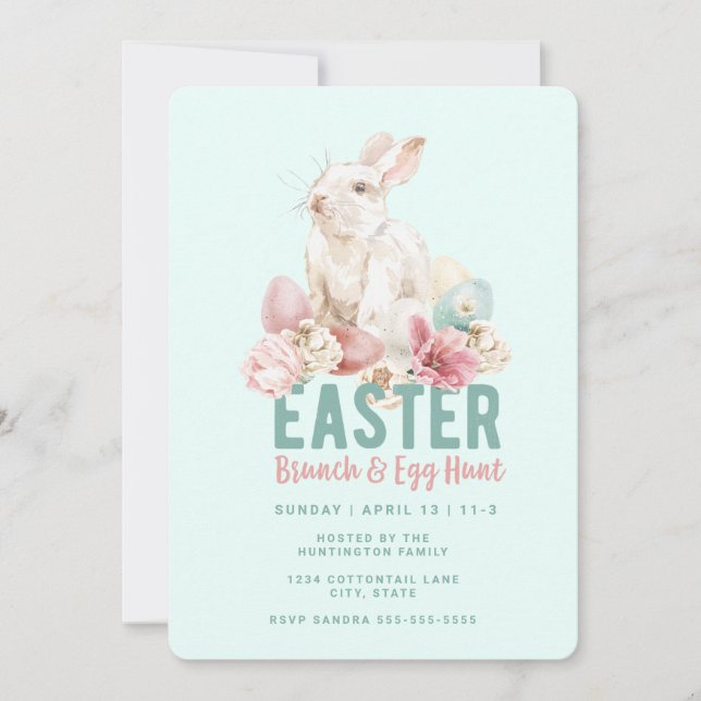 Bunny with Coloured Eggs | Easter Brunch & Egg Hun Invitation (Front)