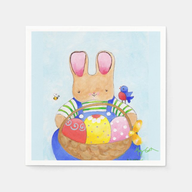 Bunny with Easter Basket Paper Napkins (Front)