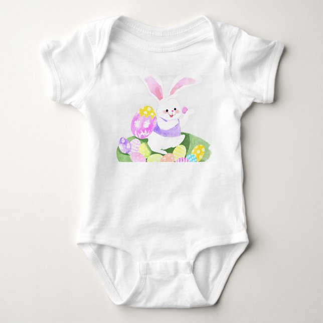 bunny with easter eggs baby bodysuit (Front)