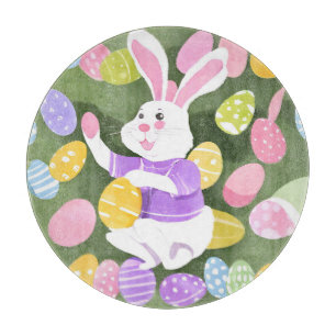 bunny with easter eggs cutting board