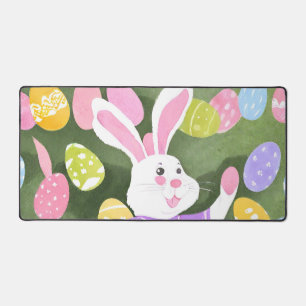 bunny with easter eggs desk mat