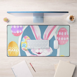 bunny with easter eggs desk mat