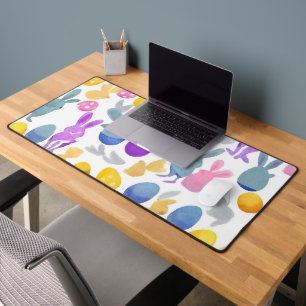 bunny with easter eggs desk mat