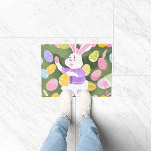 bunny with easter eggs doormat