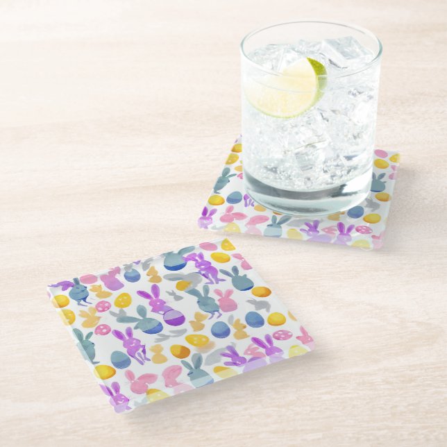 bunny with easter eggs glass coaster (Angled)