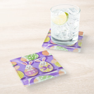 bunny with easter eggs glass coaster