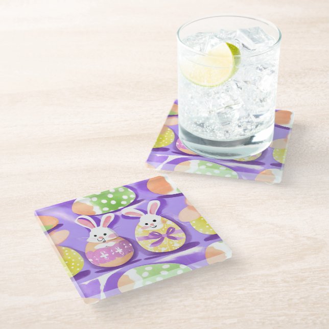 bunny with easter eggs glass coaster (Angled)