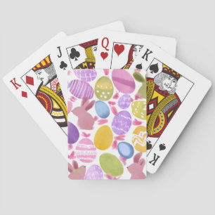 bunny with easter eggs playing cards