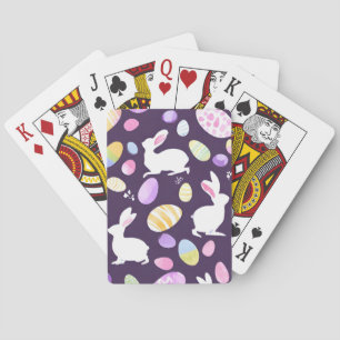 bunny with easter eggs playing cards