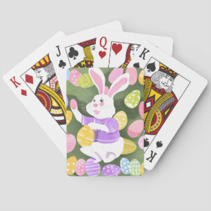 bunny with easter eggs playing cards
