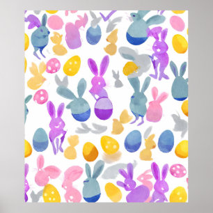 bunny with easter eggs poster