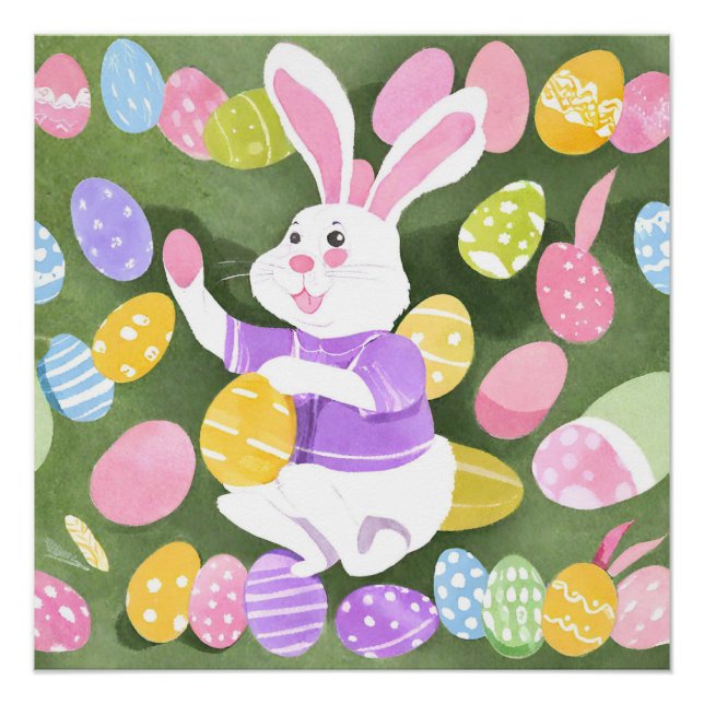 bunny with easter eggs poster (Front)