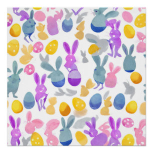 bunny with easter eggs poster